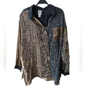 Kathryn Deene Silk Animal Print Button Down Plus Size 26/28